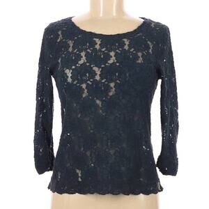 Abercrombie & Fitch Blouse Navy Blue Floral Lace 3/4‎ Sleeve Top Women's Medium